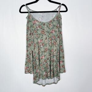 Dressbarn Westport 1962 Medium Green Floral Print Cold Shoulder Long Sleeve Top